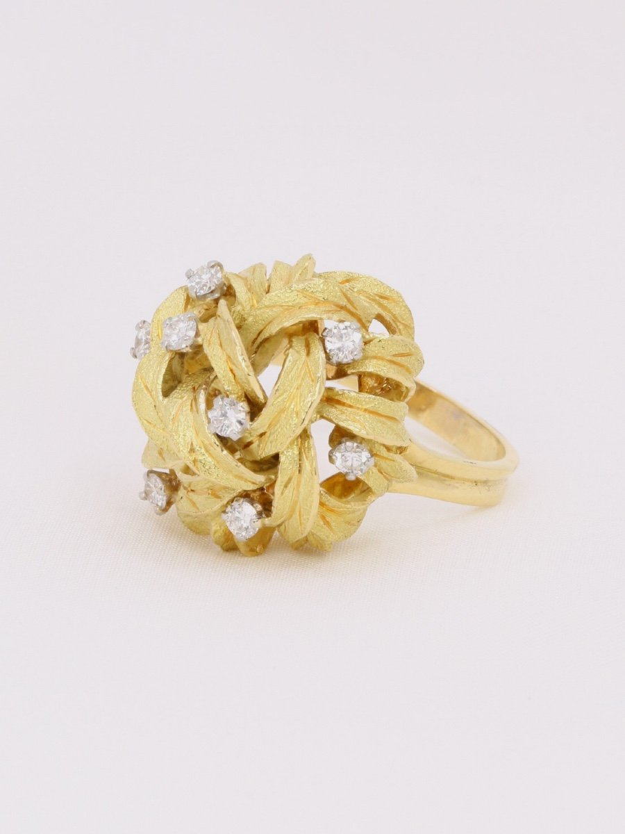 Dome Flower Ring Yellow Gold Diamonds-photo-4