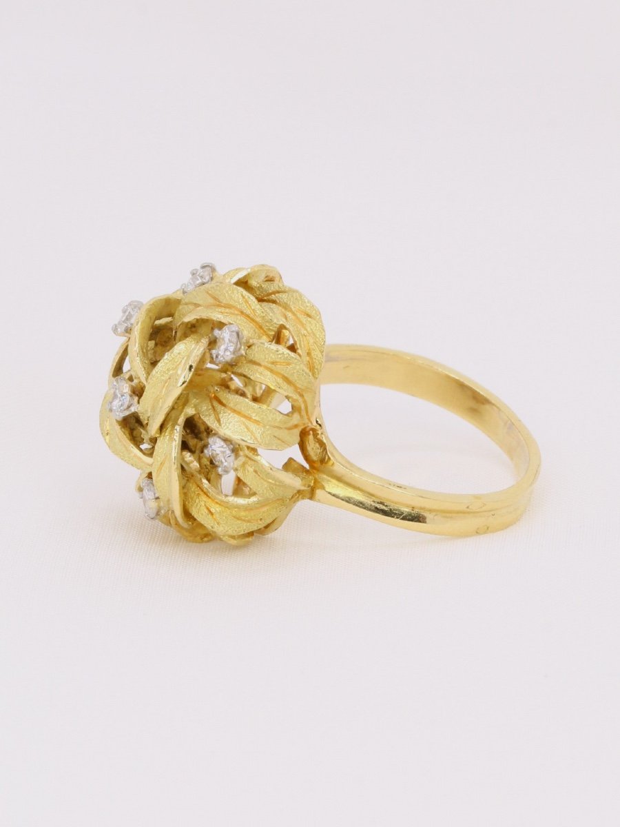 Dome Flower Ring Yellow Gold Diamonds-photo-1