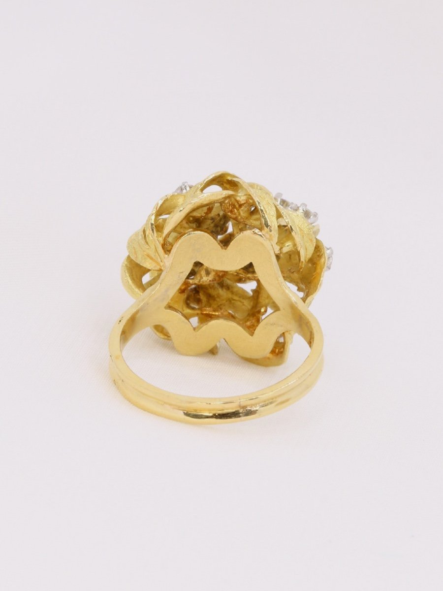 Dome Flower Ring Yellow Gold Diamonds-photo-3