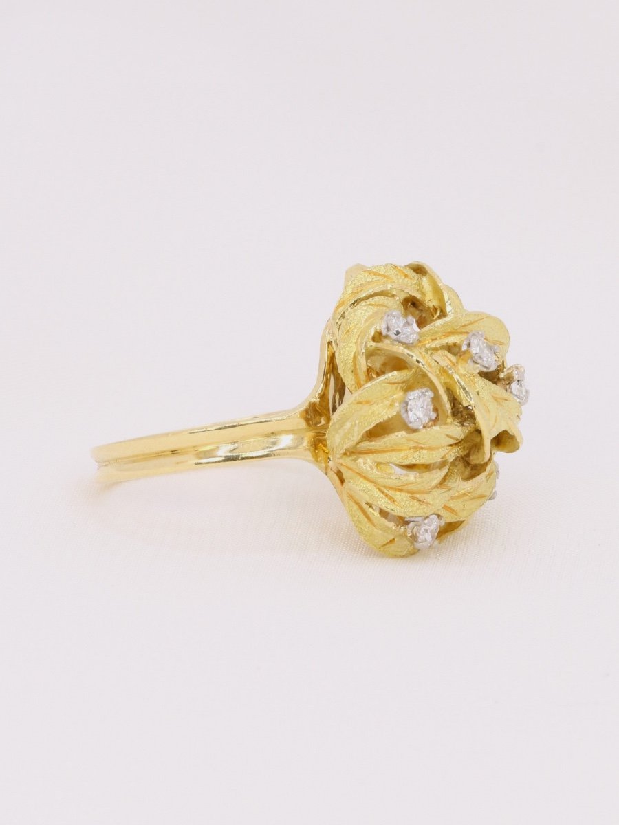 Dome Flower Ring Yellow Gold Diamonds-photo-4