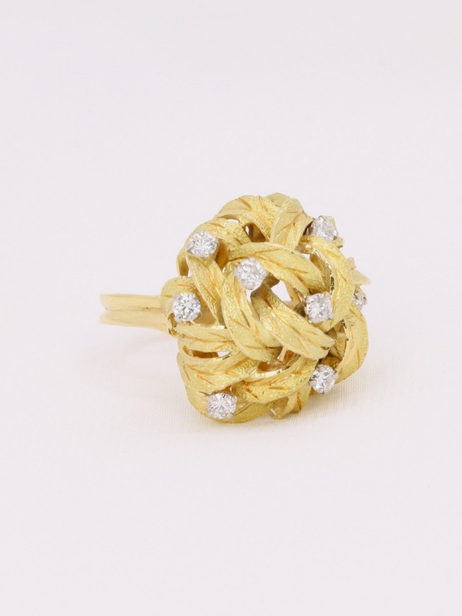 Dome Flower Ring Yellow Gold Diamonds-photo-5