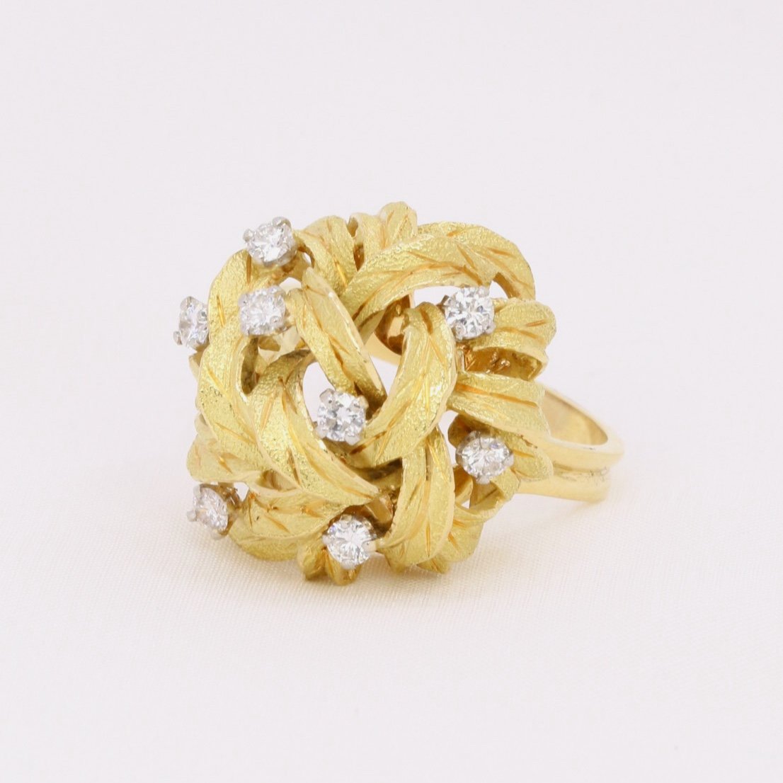 Dome Flower Ring Yellow Gold Diamonds