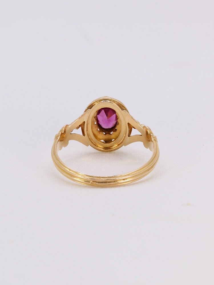 Napoleon III Ring Yellow Gold Garnet Fine Pearls-photo-2