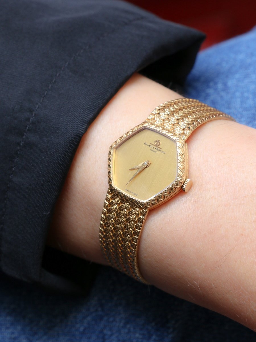 Vintage Baume & Mercier Yellow Gold Braided Mesh Watch-photo-2