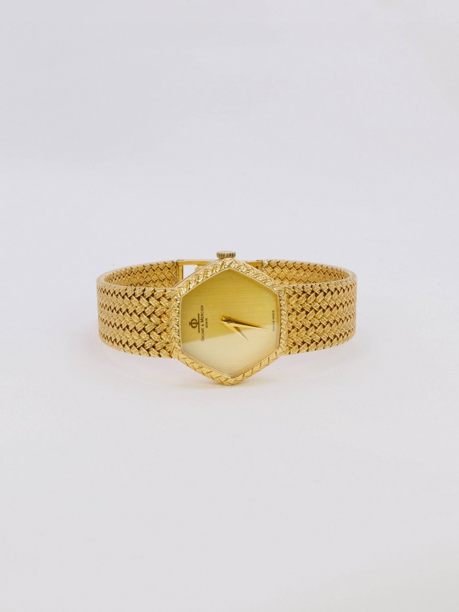 Vintage Baume & Mercier Yellow Gold Braided Mesh Watch-photo-3