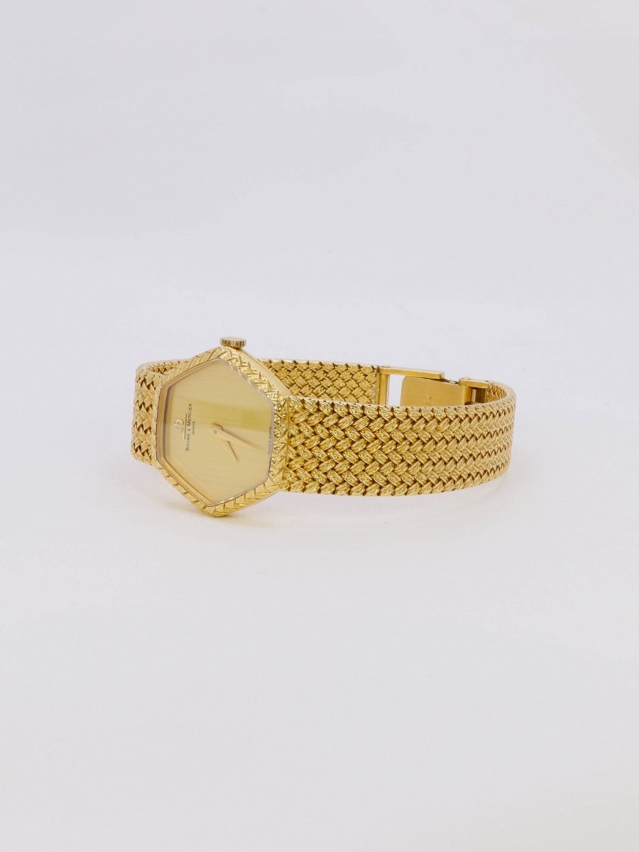 Vintage Baume & Mercier Yellow Gold Braided Mesh Watch-photo-4