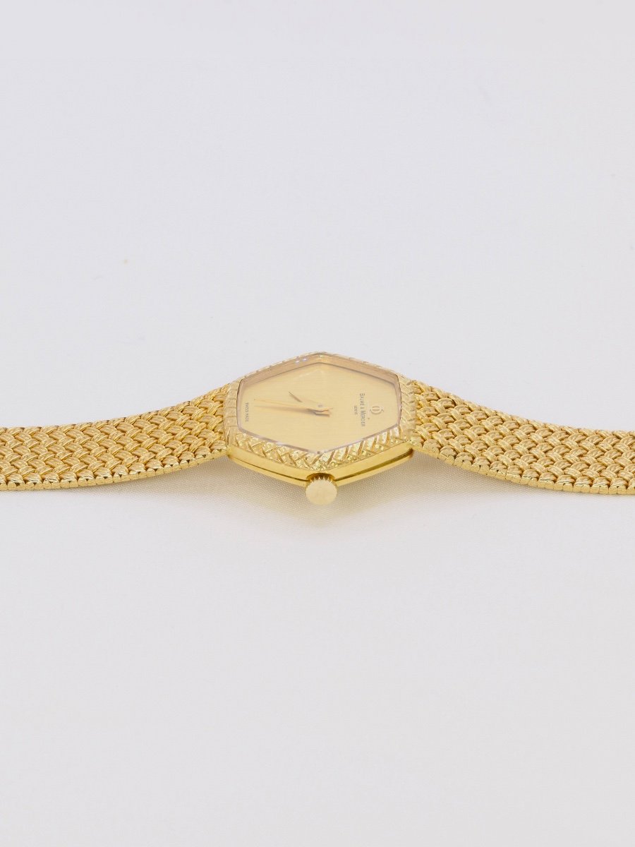 Vintage Baume & Mercier Yellow Gold Braided Mesh Watch-photo-7