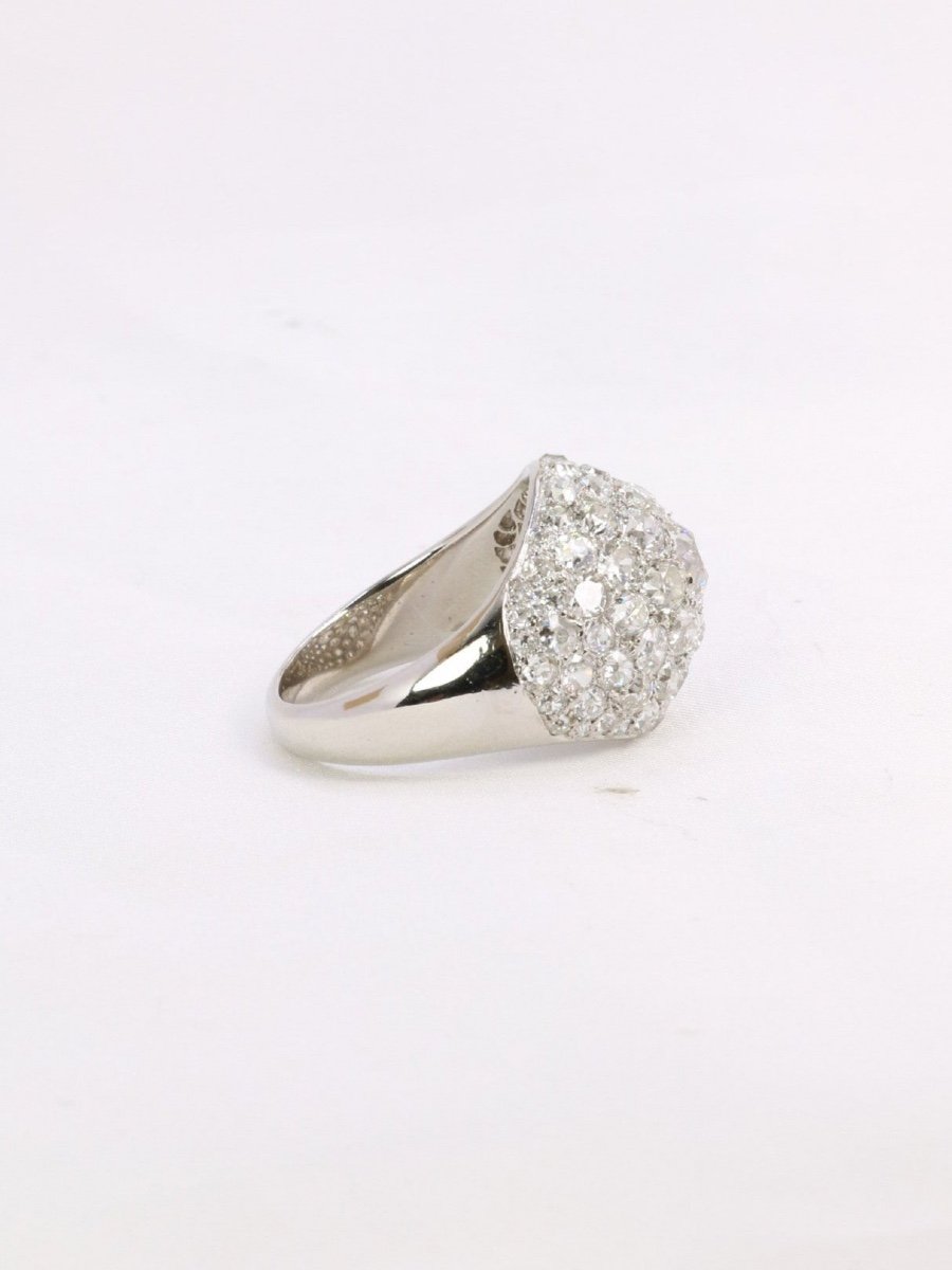 Art Deco Dome Ring Platinum Old Cut Diamonds 4.8 Carats-photo-4