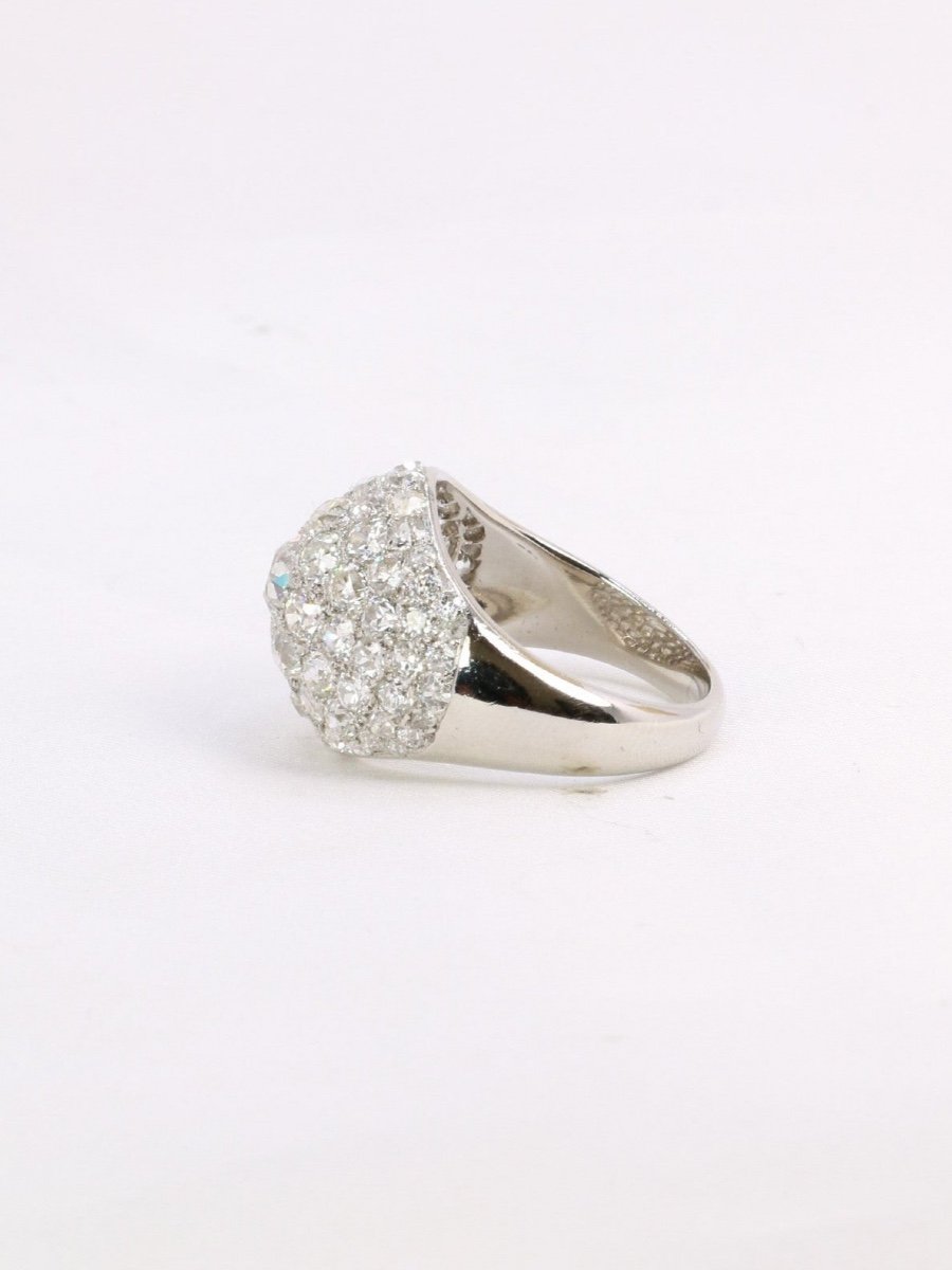 Art Deco Dome Ring Platinum Old Cut Diamonds 4.8 Carats-photo-2