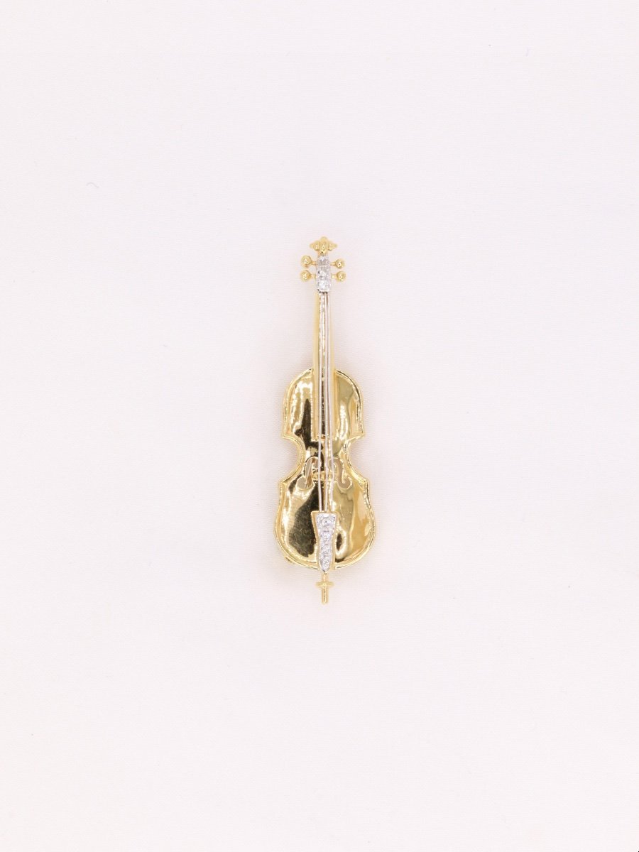 Vintage Cello Brooch Yellow Gold Diamonds-photo-4