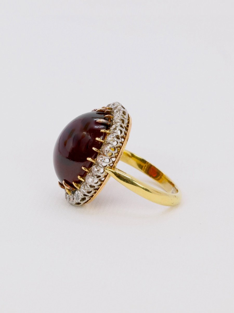 Marguerite Ring Cabochon Garnet Old Cut Diamonds-photo-1