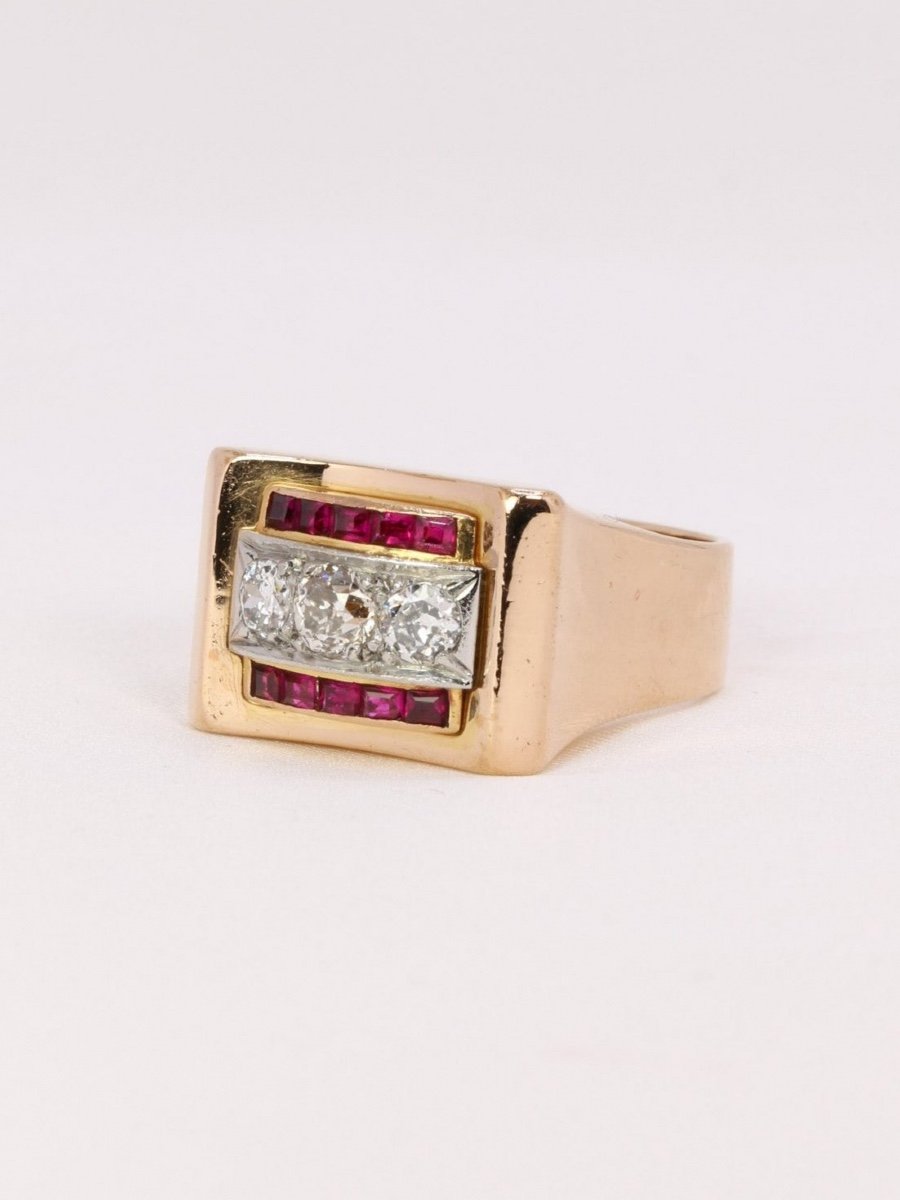 Tank Ring Rose Gold Diamonds Ruby-photo-3