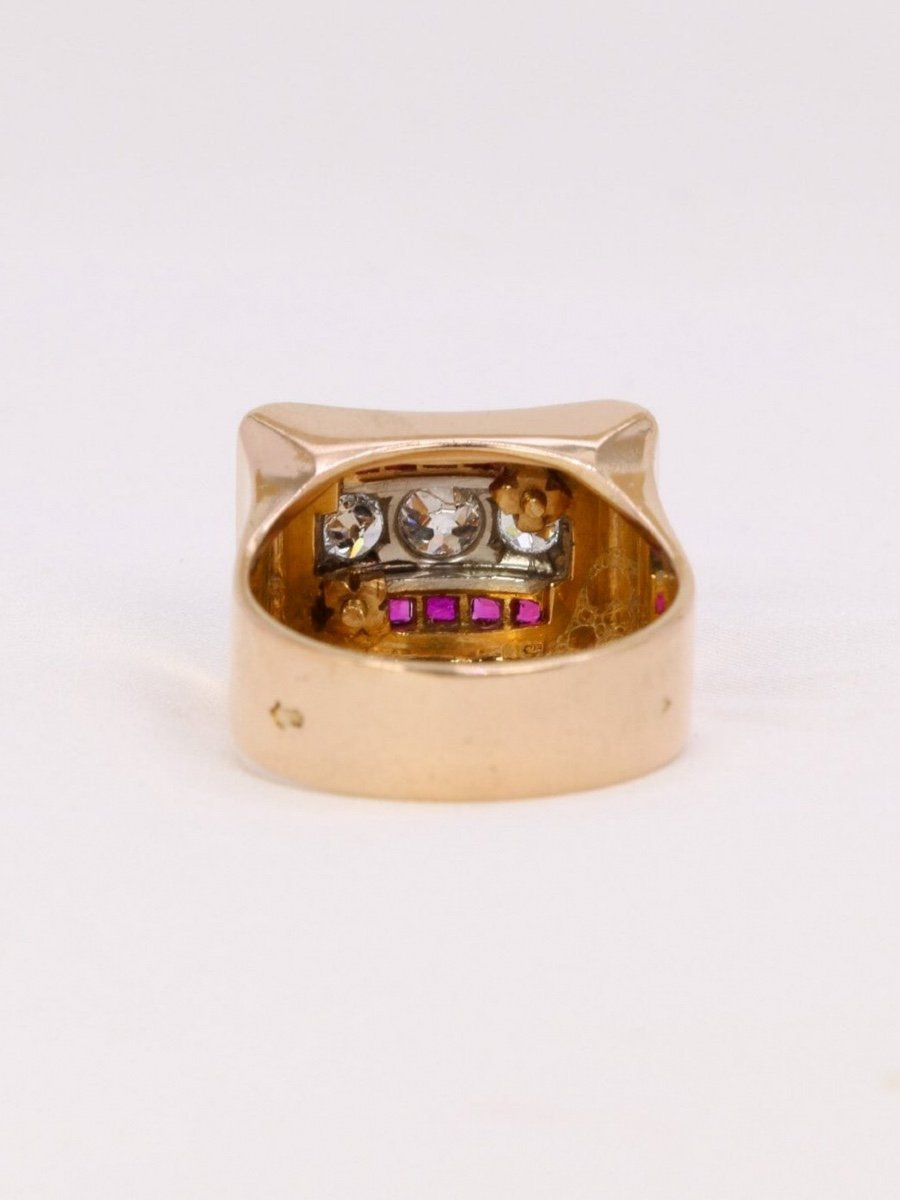 Tank Ring Rose Gold Diamonds Ruby-photo-1