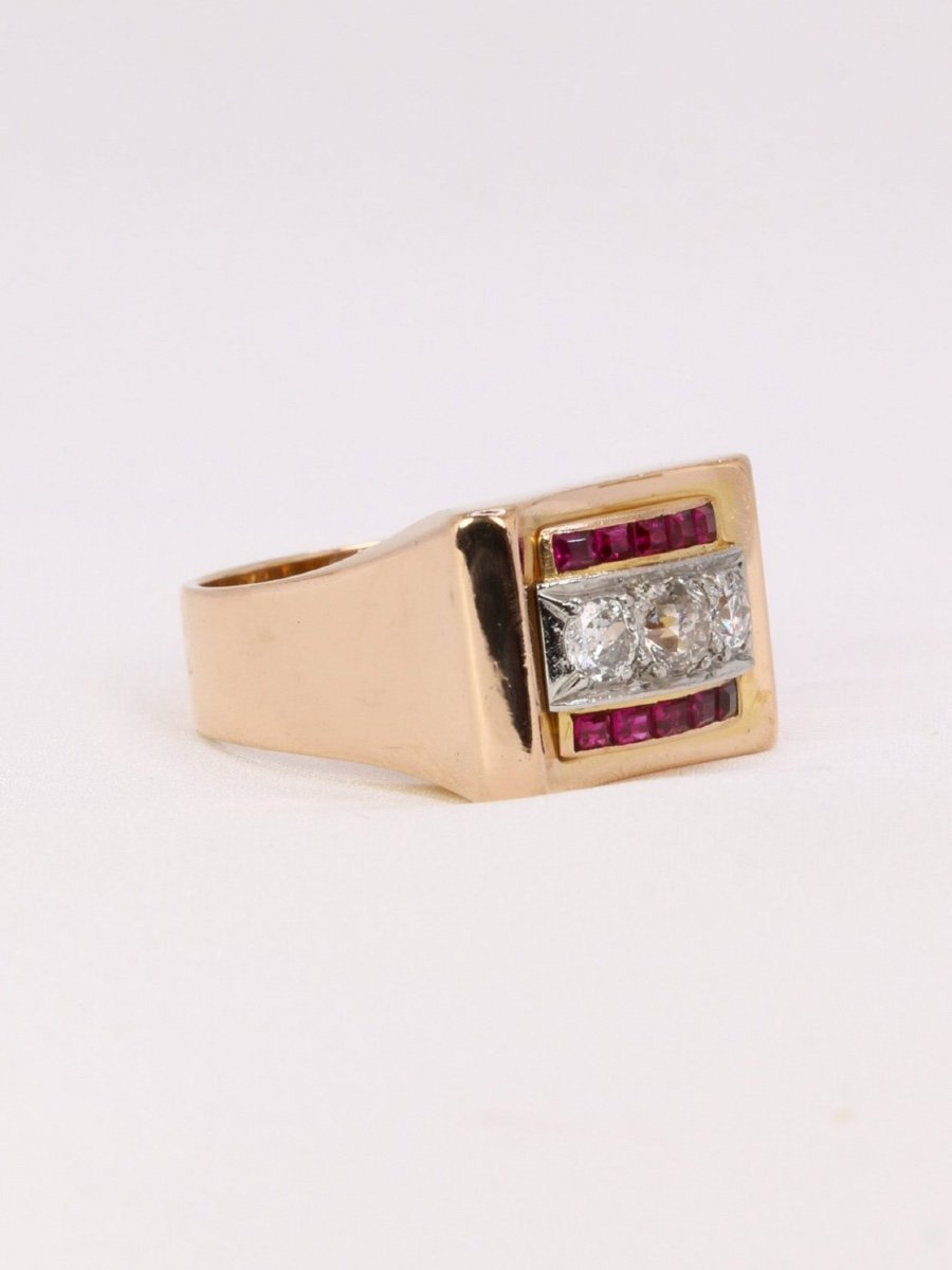 Tank Ring Rose Gold Diamonds Ruby-photo-3