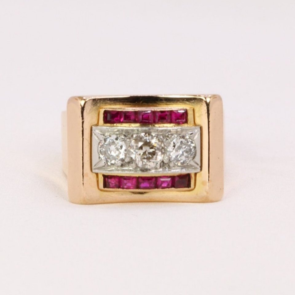 Tank Ring Rose Gold Diamonds Ruby