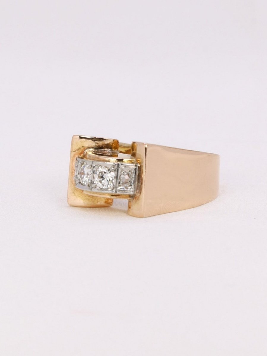 Tank Ring Yellow Gold Platinum Diamonds-photo-3