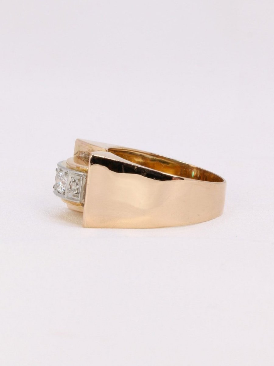 Tank Ring Yellow Gold Platinum Diamonds-photo-4