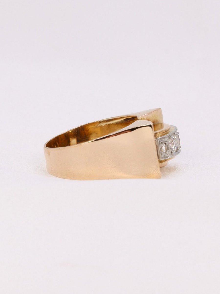 Tank Ring Yellow Gold Platinum Diamonds-photo-1