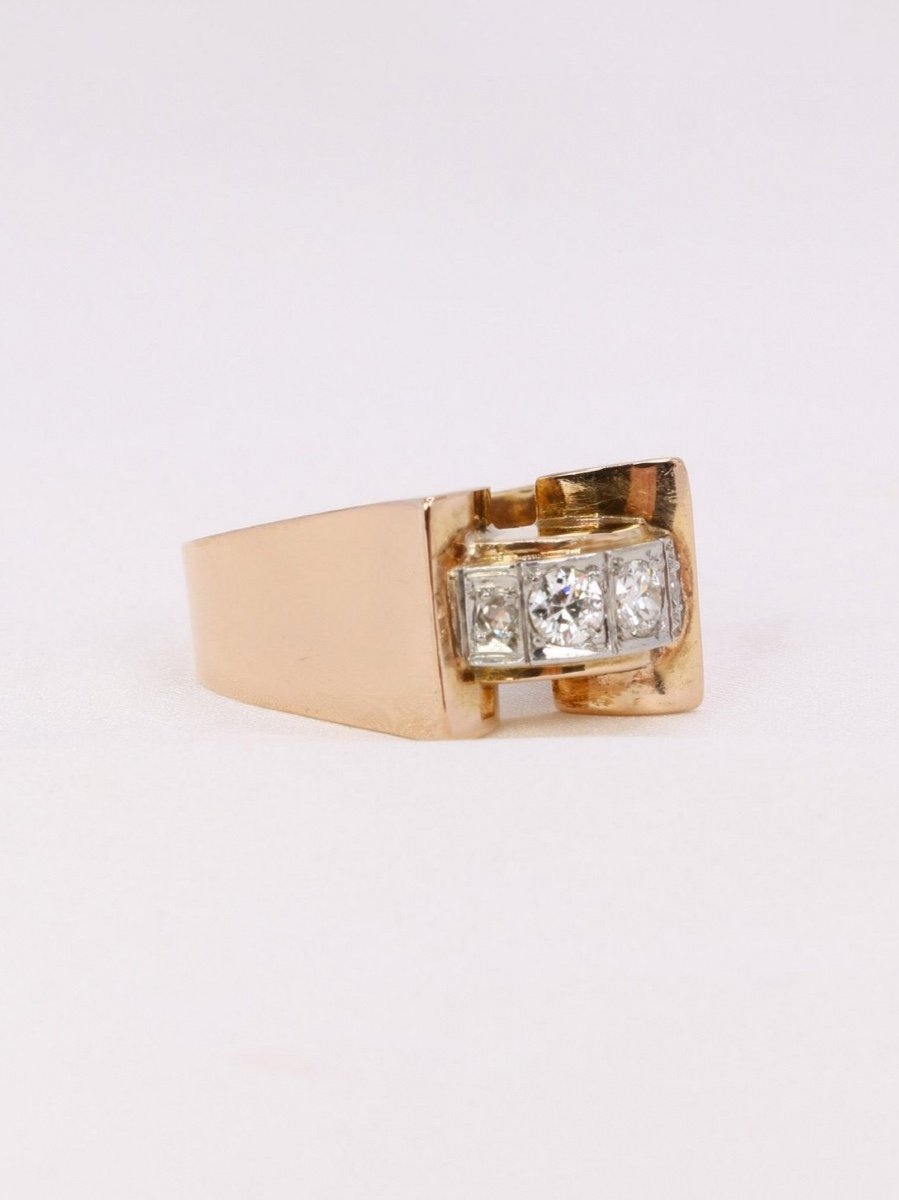 Tank Ring Yellow Gold Platinum Diamonds-photo-2