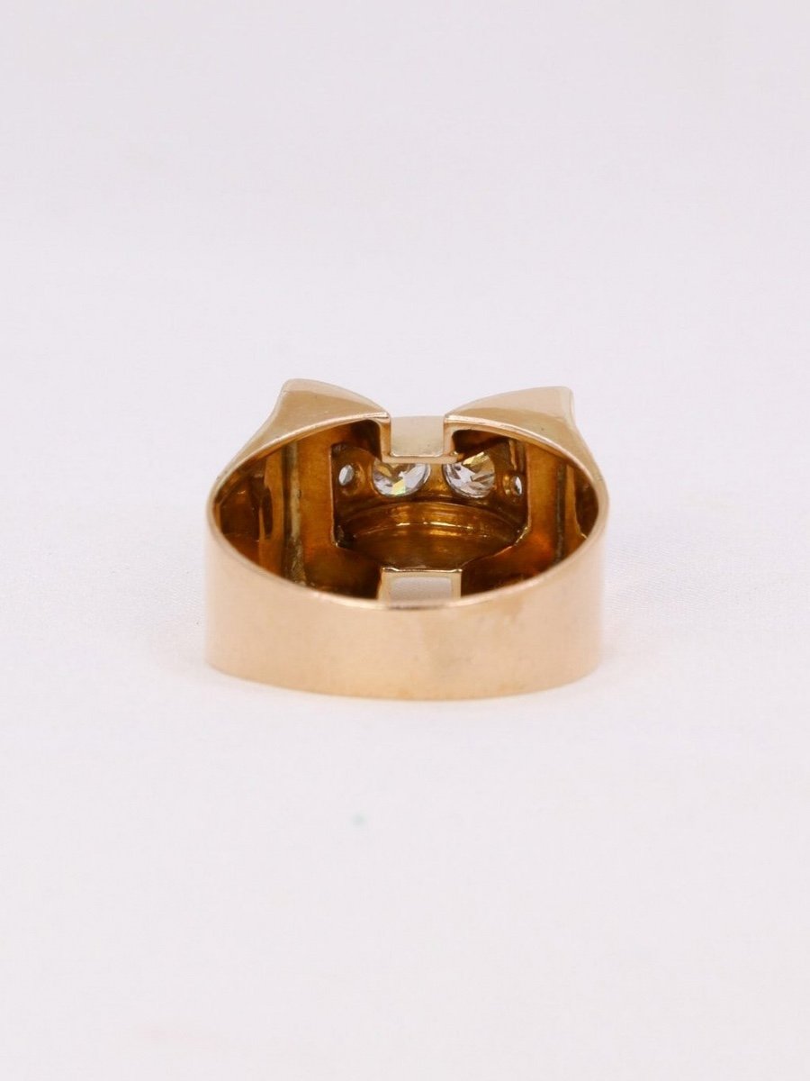 Tank Ring Yellow Gold Platinum Diamonds-photo-3