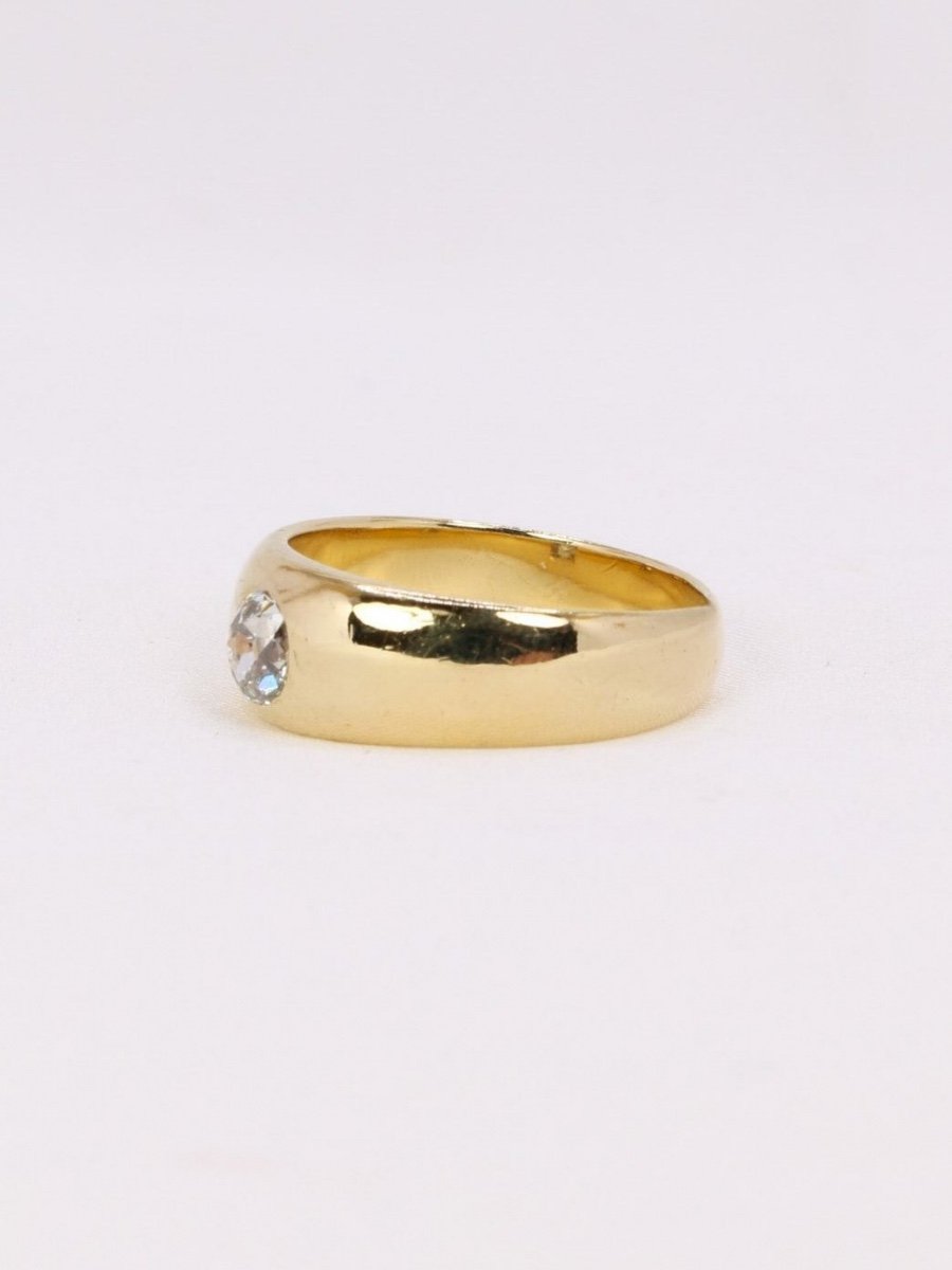 Bague Jonc Or Jaune Diamant Coussin 0,4 Ct-photo-3