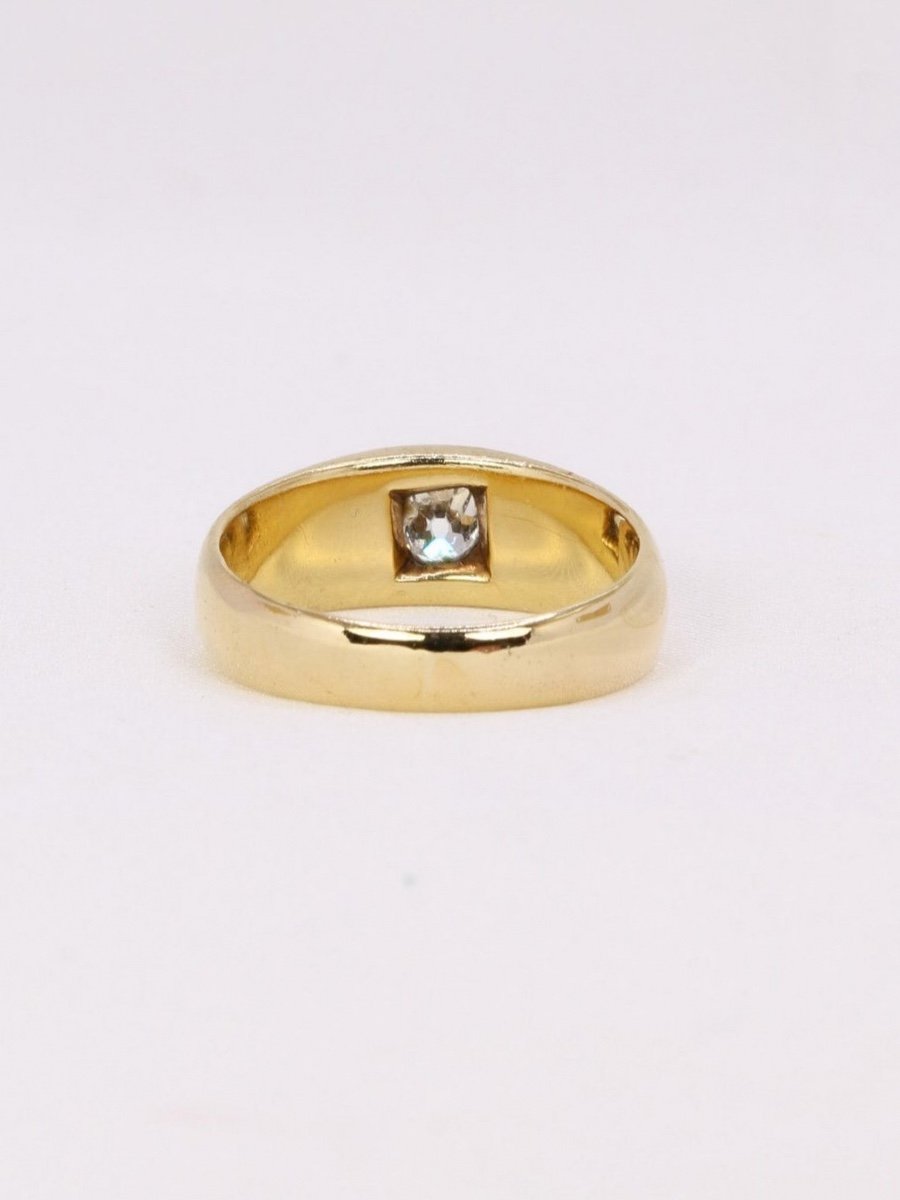 Bague Jonc Or Jaune Diamant Coussin 0,4 Ct-photo-1