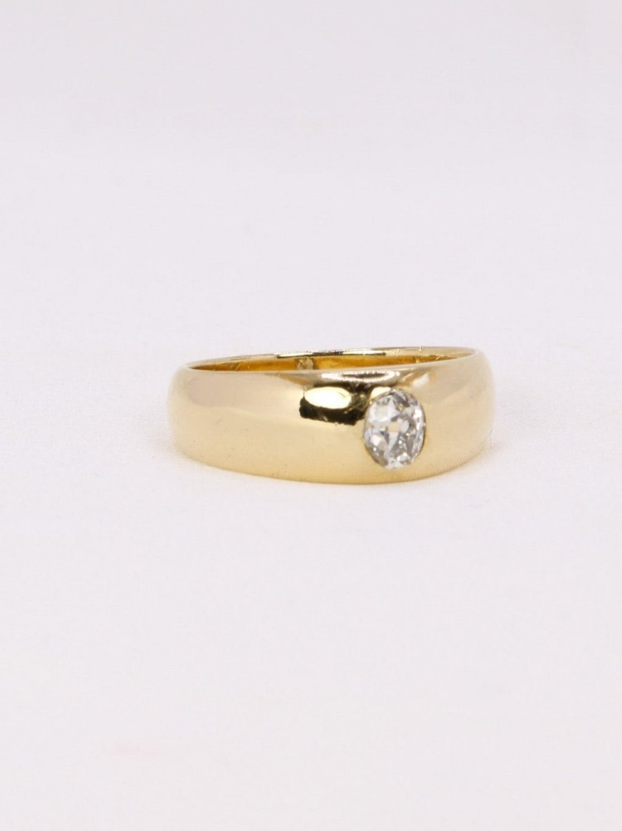 Bague Jonc Or Jaune Diamant Coussin 0,4 Ct-photo-3