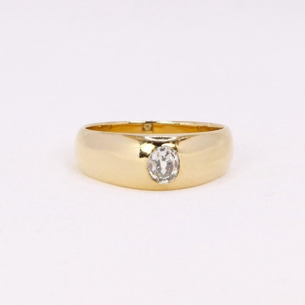 Bague Jonc Or Jaune Diamant Coussin 0,4 Ct