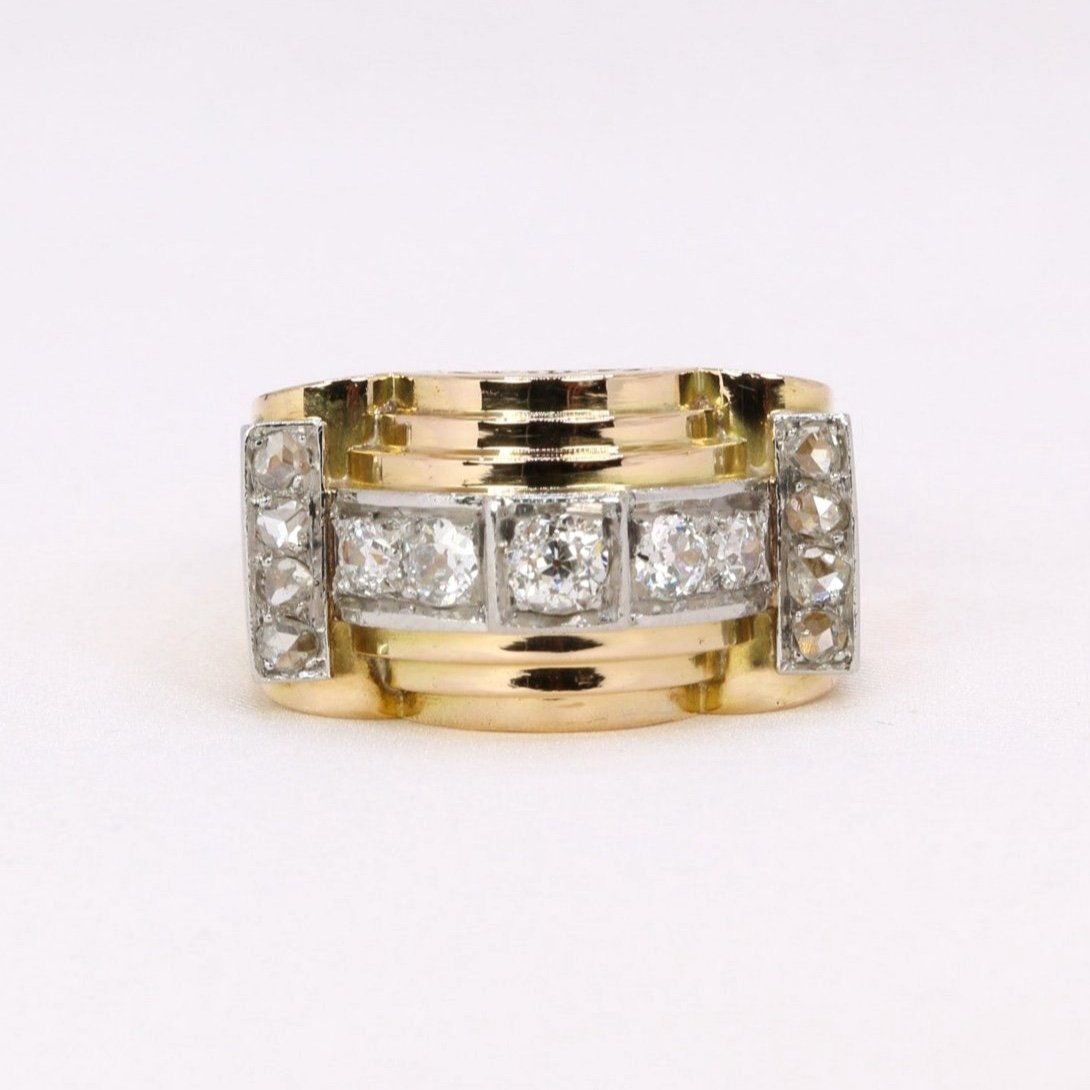 Bague Tank Or Jaune Diamants