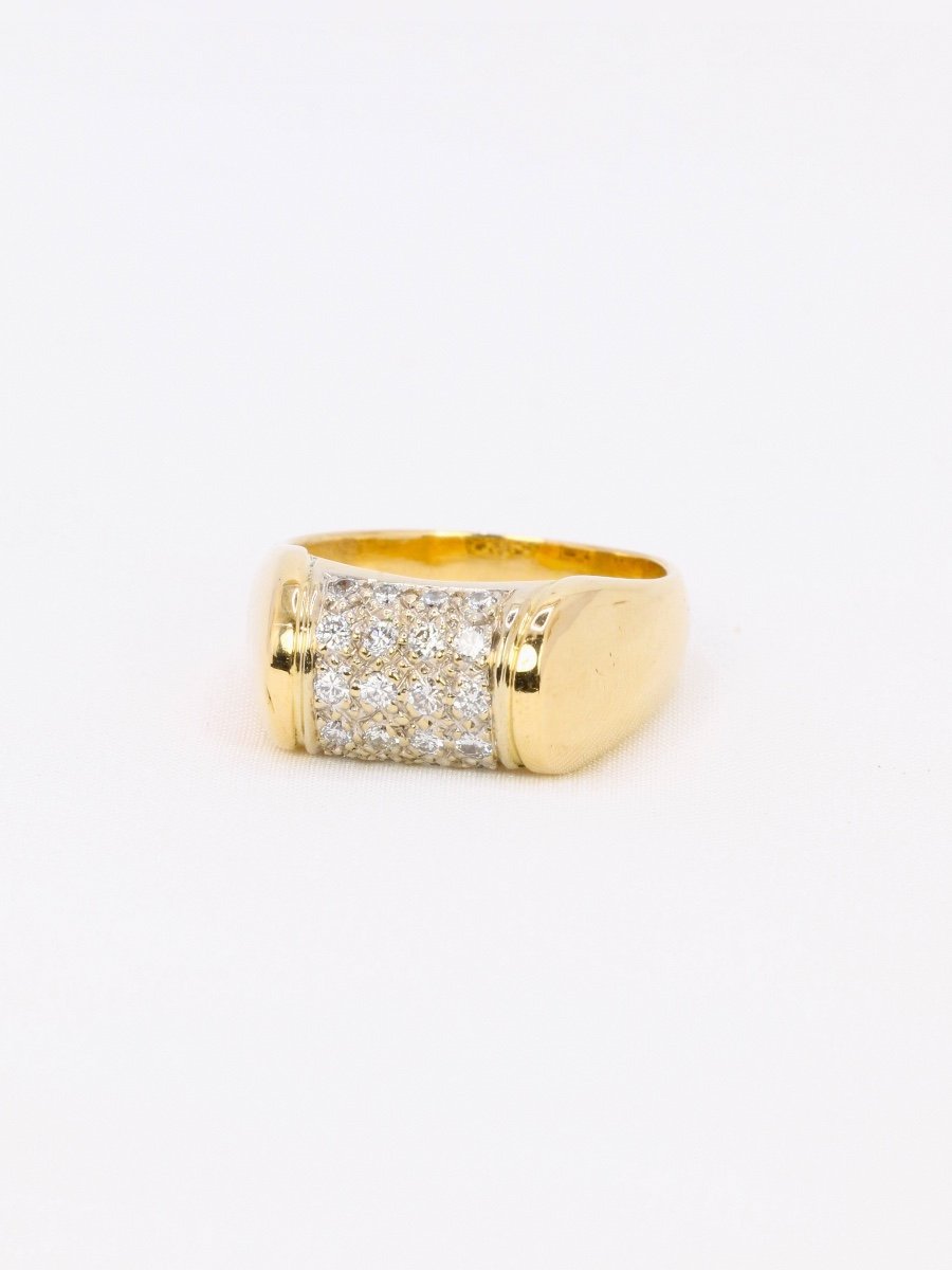 Yellow Gold Signet Ring With Diamonds 0.4 Ct-photo-3