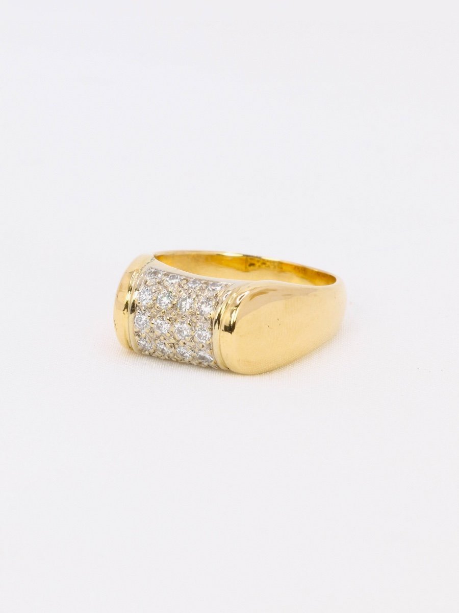 Yellow Gold Signet Ring With Diamonds 0.4 Ct-photo-4