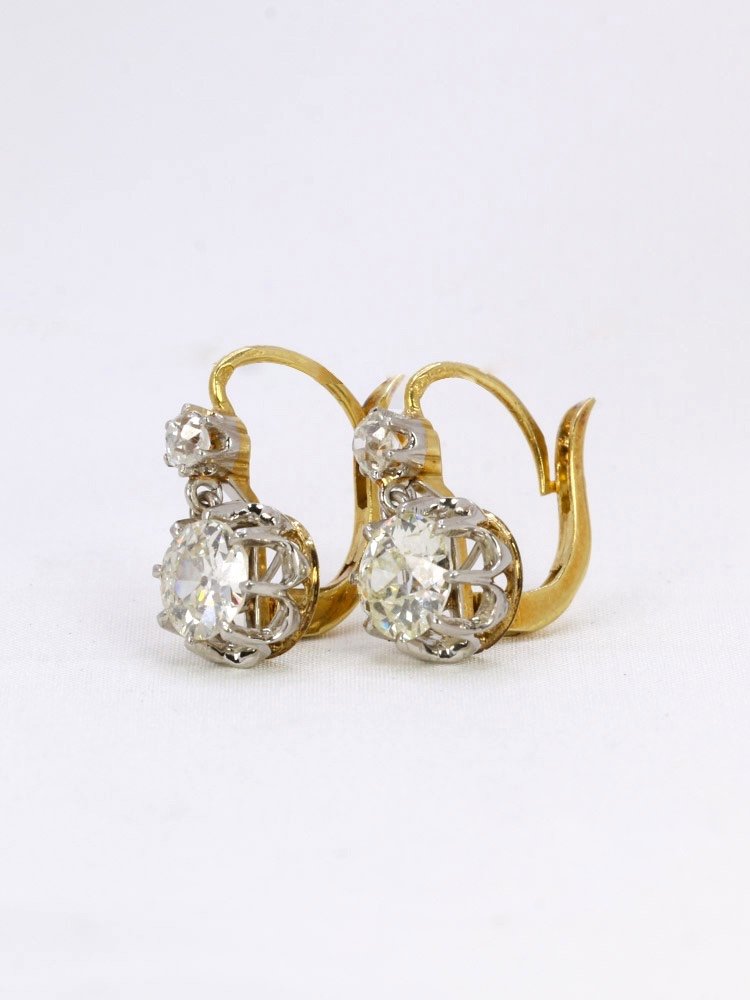 Dormeuses Anciennes Or Diamants Taille Ancienne 2,2 Ct-photo-3