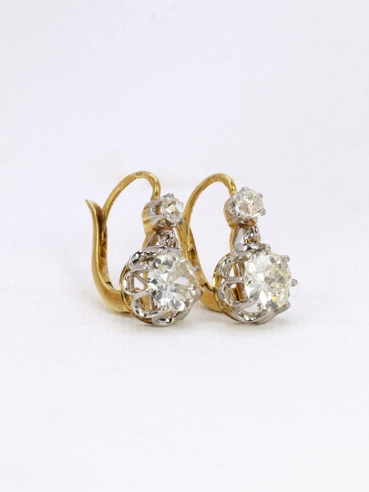 Dormeuses Anciennes Or Diamants Taille Ancienne 2,2 Ct-photo-4