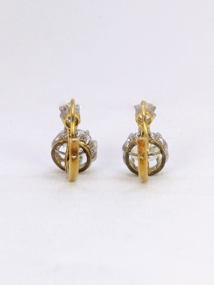 Dormeuses Anciennes Or Diamants Taille Ancienne 2,2 Ct-photo-1