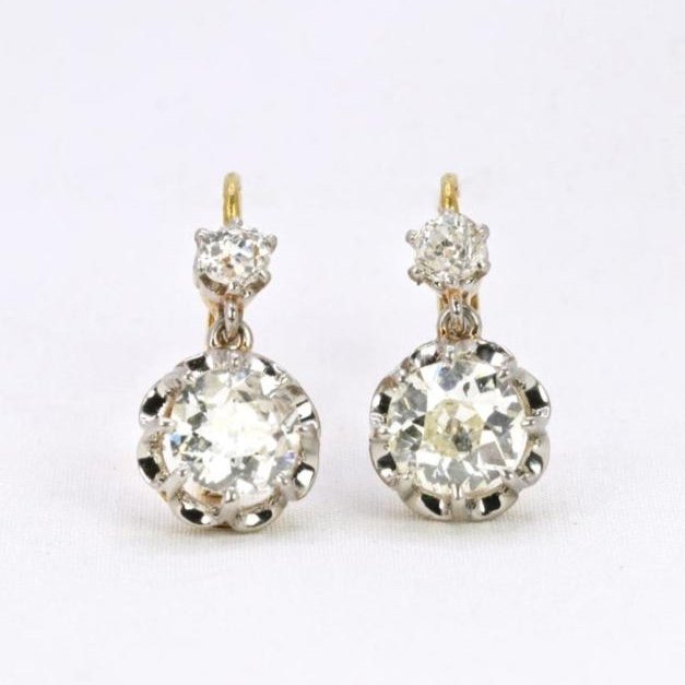 Antique Gold Sleepers With Old Cut Diamonds 2.2 Ct