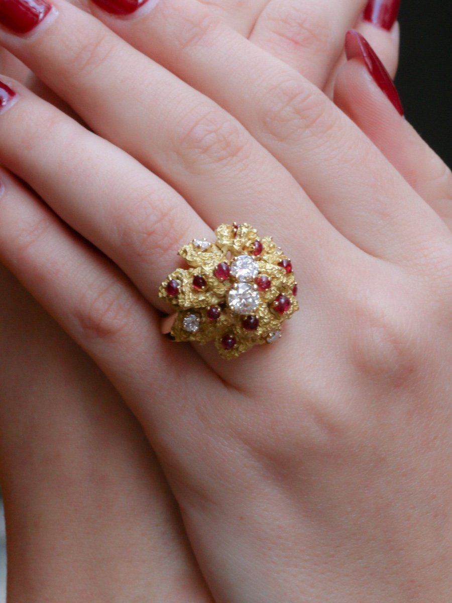 Bague Cocktail Or Jaune Diamants Rubis-photo-2