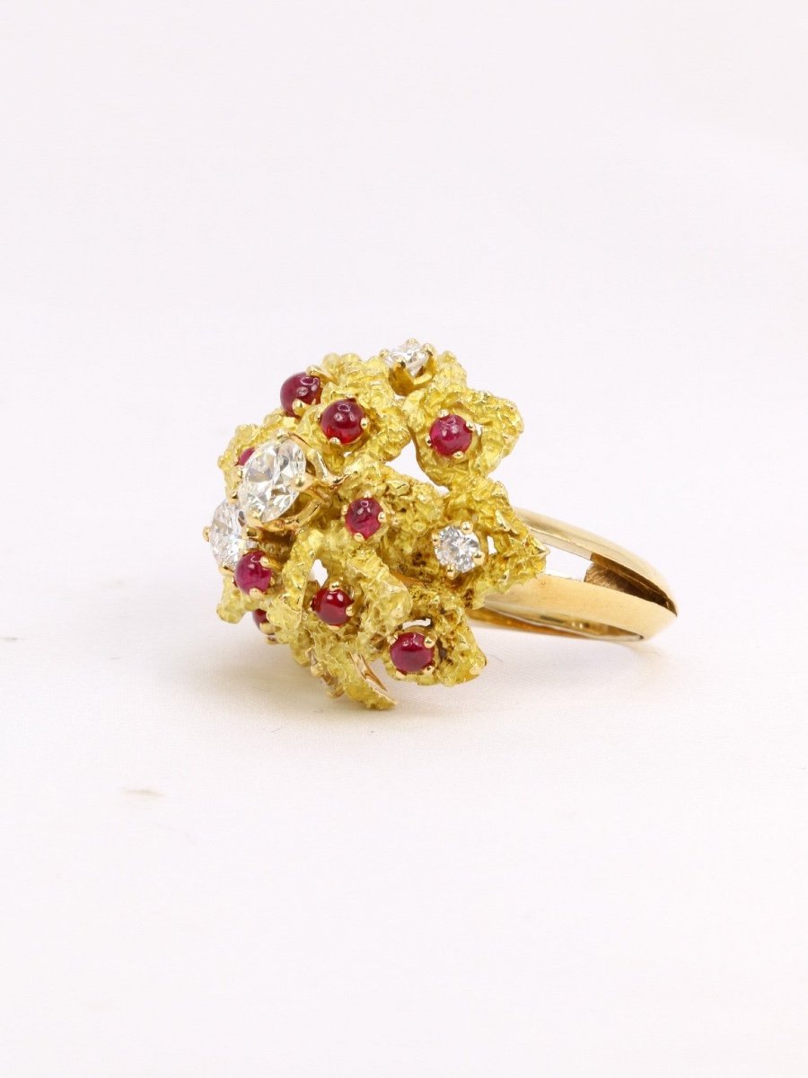 Bague Cocktail Or Jaune Diamants Rubis-photo-3