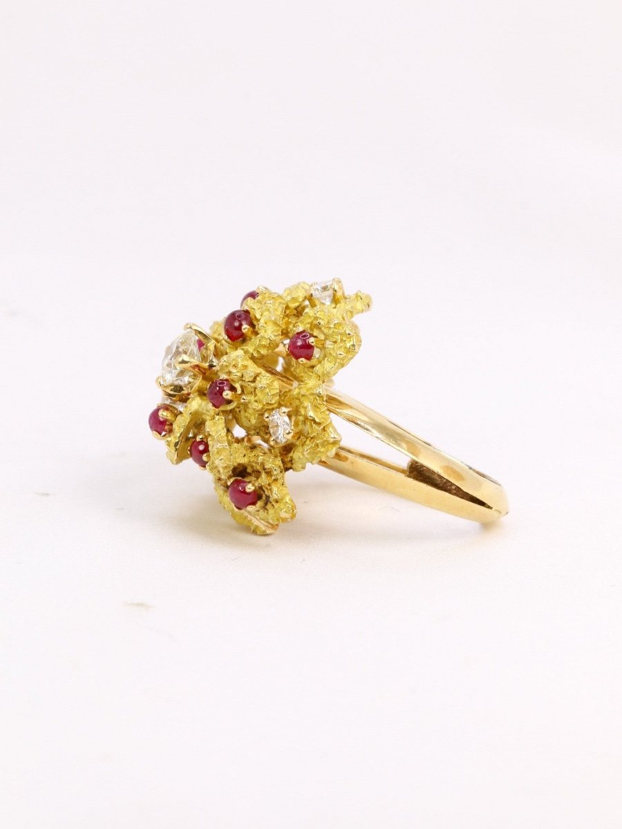 Bague Cocktail Or Jaune Diamants Rubis-photo-4