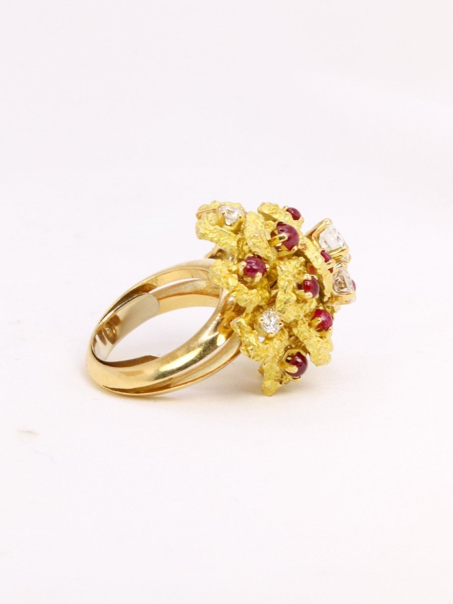 Bague Cocktail Or Jaune Diamants Rubis-photo-2