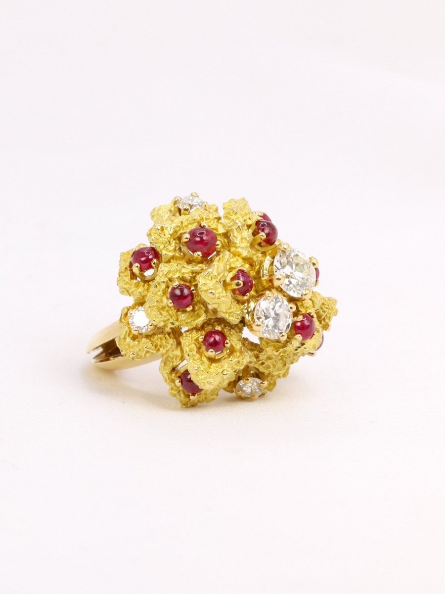 Bague Cocktail Or Jaune Diamants Rubis-photo-3