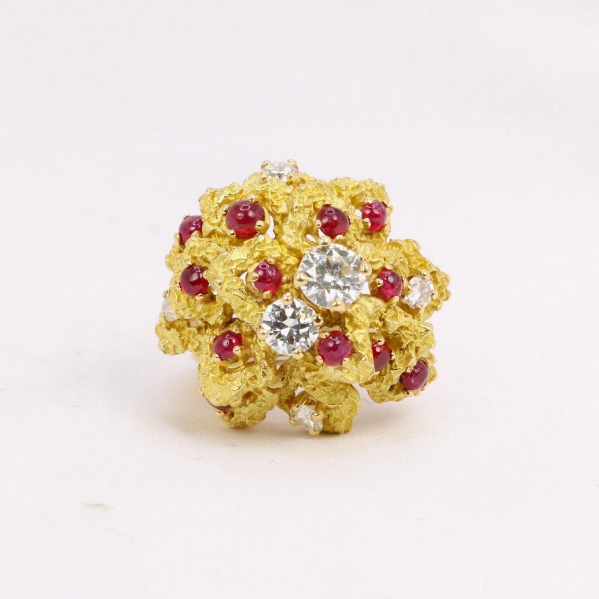 Bague Cocktail Or Jaune Diamants Rubis