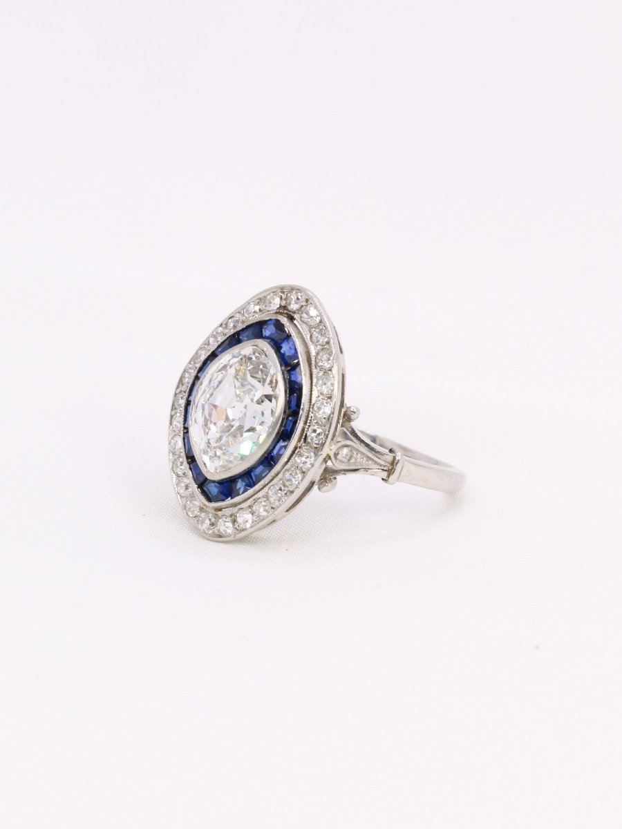 Marquise Art Deco Ring Calibrated Sapphires Diamond 2.15 Ct -photo-4