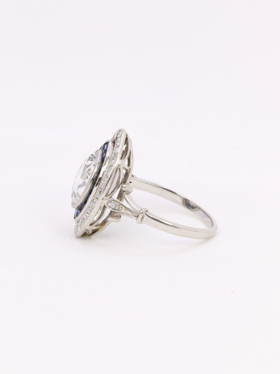 Marquise Art Deco Ring Calibrated Sapphires Diamond 2.15 Ct -photo-1