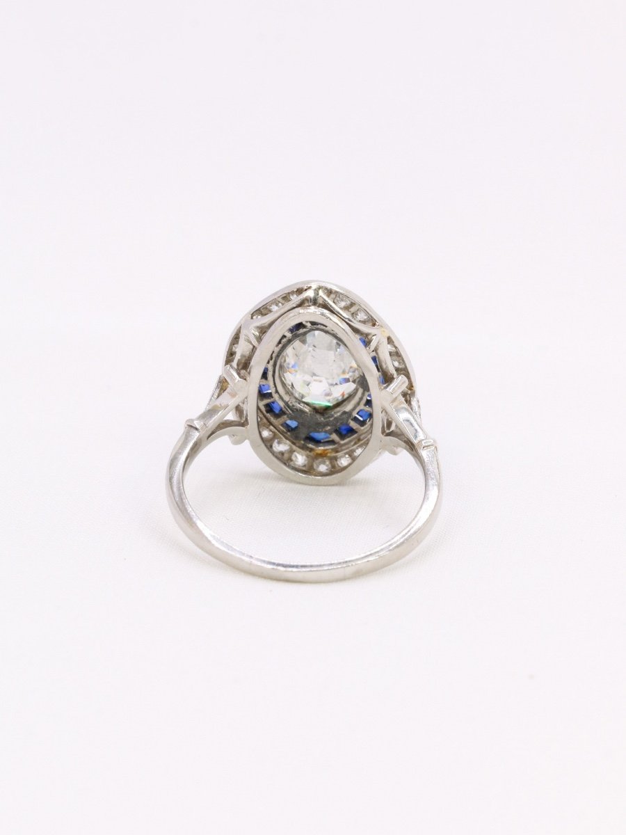 Marquise Art Deco Ring Calibrated Sapphires Diamond 2.15 Ct -photo-2