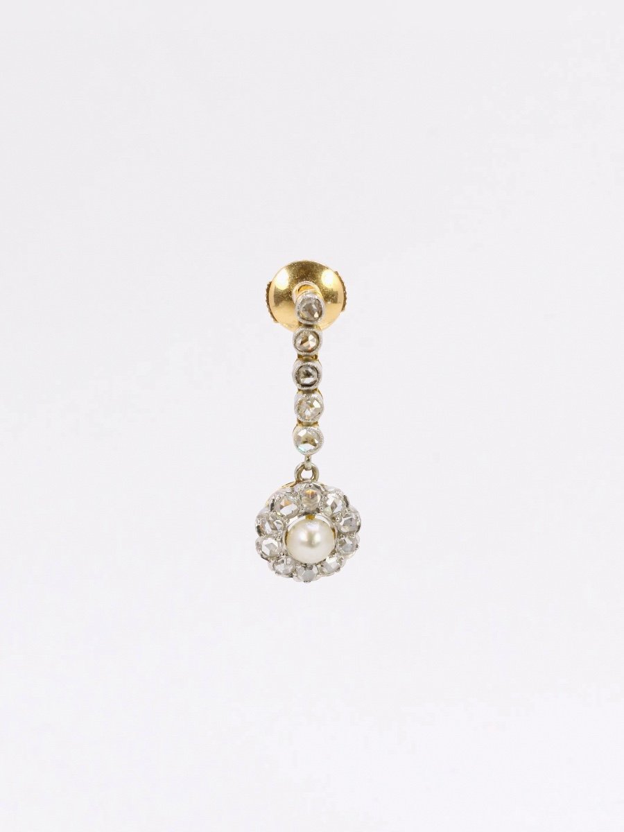 Boucles d'Oreilles Pendantes Belle Epoque Diamants Perles-photo-2