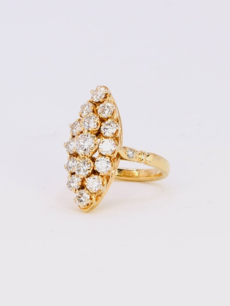 Vintage Marquise Ring Yellow Gold Diamonds 2.5 Ct-photo-3