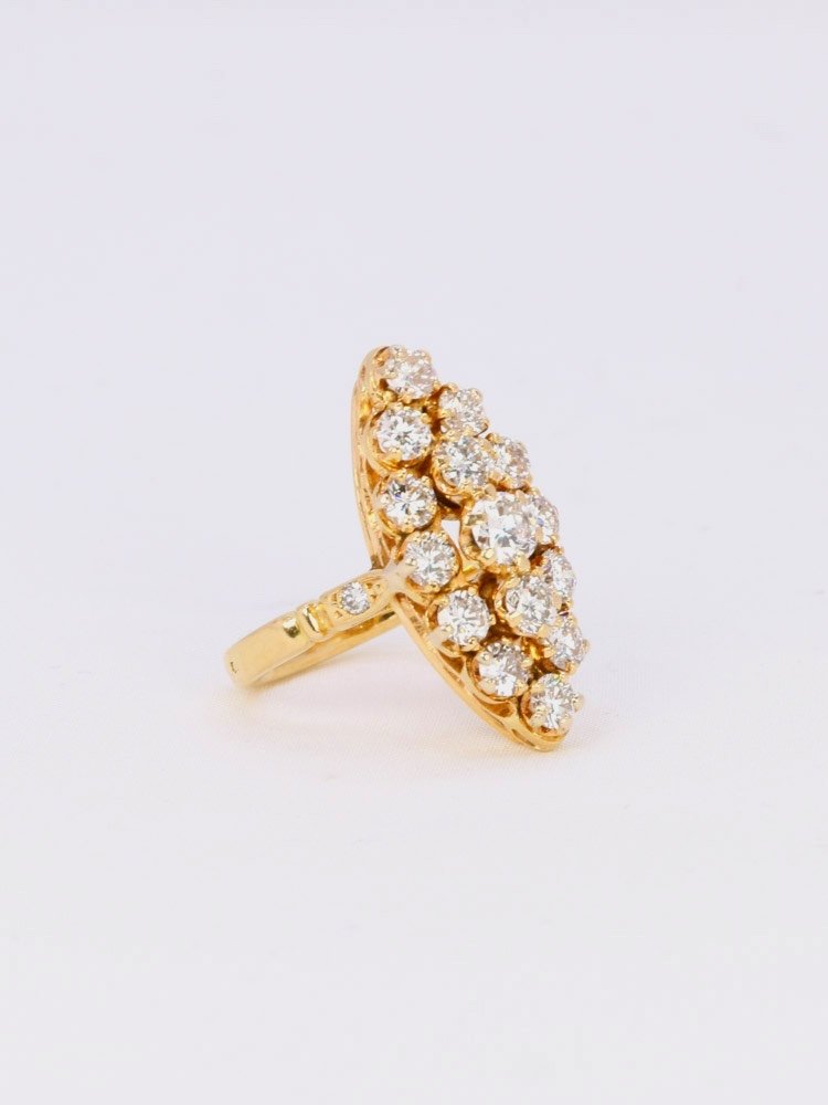 Vintage Marquise Ring Yellow Gold Diamonds 2.5 Ct-photo-3