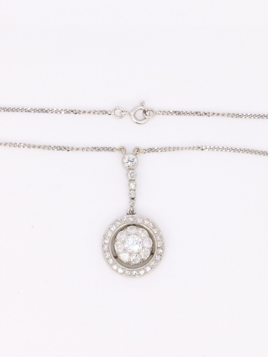 Collier Pendentif Marguerite Belle Epoque Or Blanc Diamants Taille Ancienne-photo-2