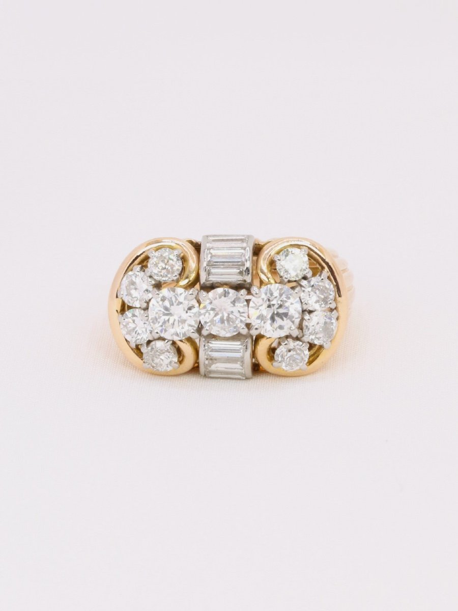 Bague 'tank' Or Jaune Diamants Ronds & Diamants Baguette-photo-3