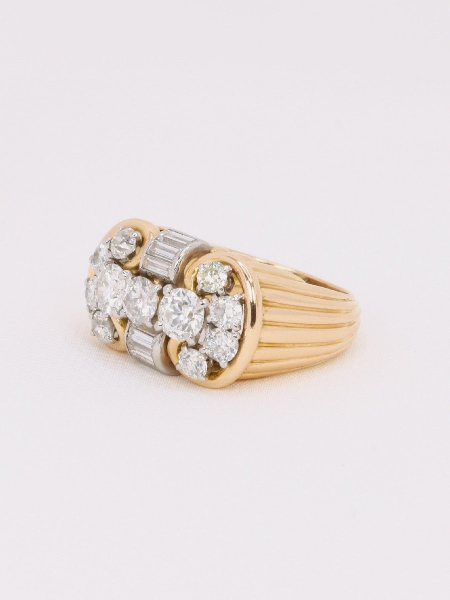 Bague 'tank' Or Jaune Diamants Ronds & Diamants Baguette-photo-4